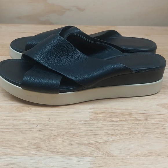 Ecco Touch Plateau Black Leather Platform Slide Cross Strap Sandals 7 - Picture 8 of 9